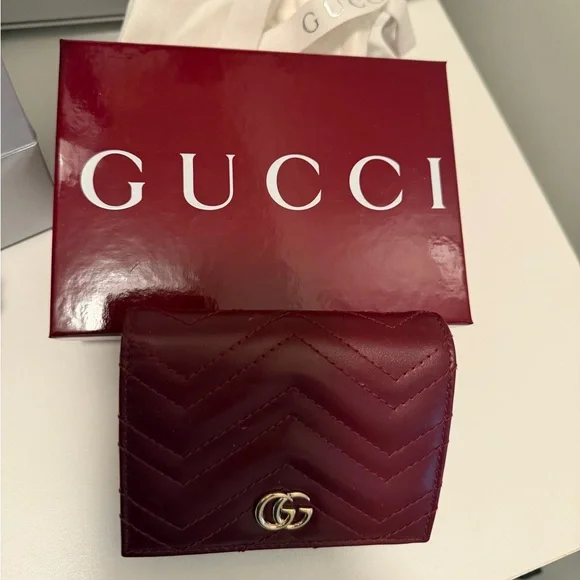 Gucci Quilted Chevron Mini Wallet - Deep Maroon with Gold Hardware - Picture 1 of 8